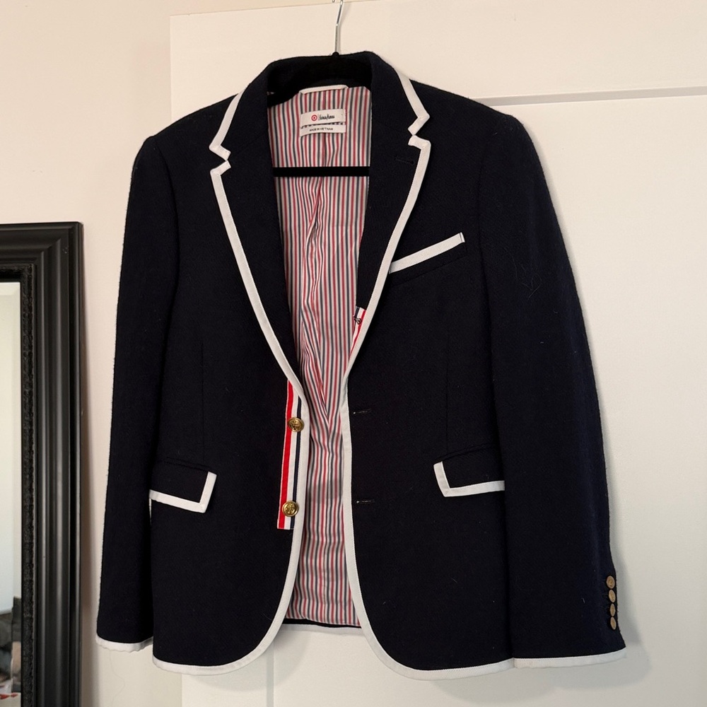 Thom Browne Navy Blazer with White Piping